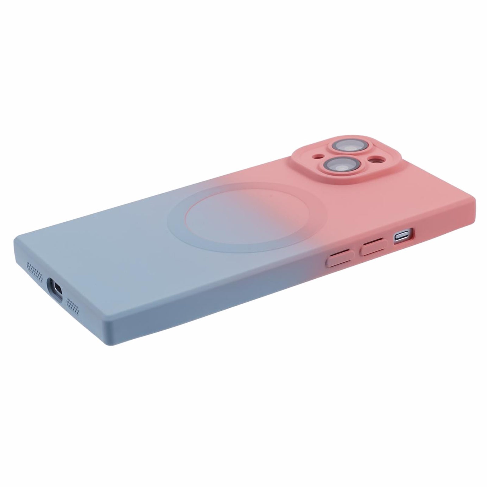 HH Series for iPhone 14 Magnetic Case Rubberized TPU Cover Lens Protector - Pink+Blue HH Series for iPhone 14 Magnetic Case Rubberized TPU Cover Lens Protector - Pink+Blue